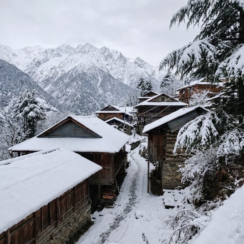 Himalayan Village Snowfall